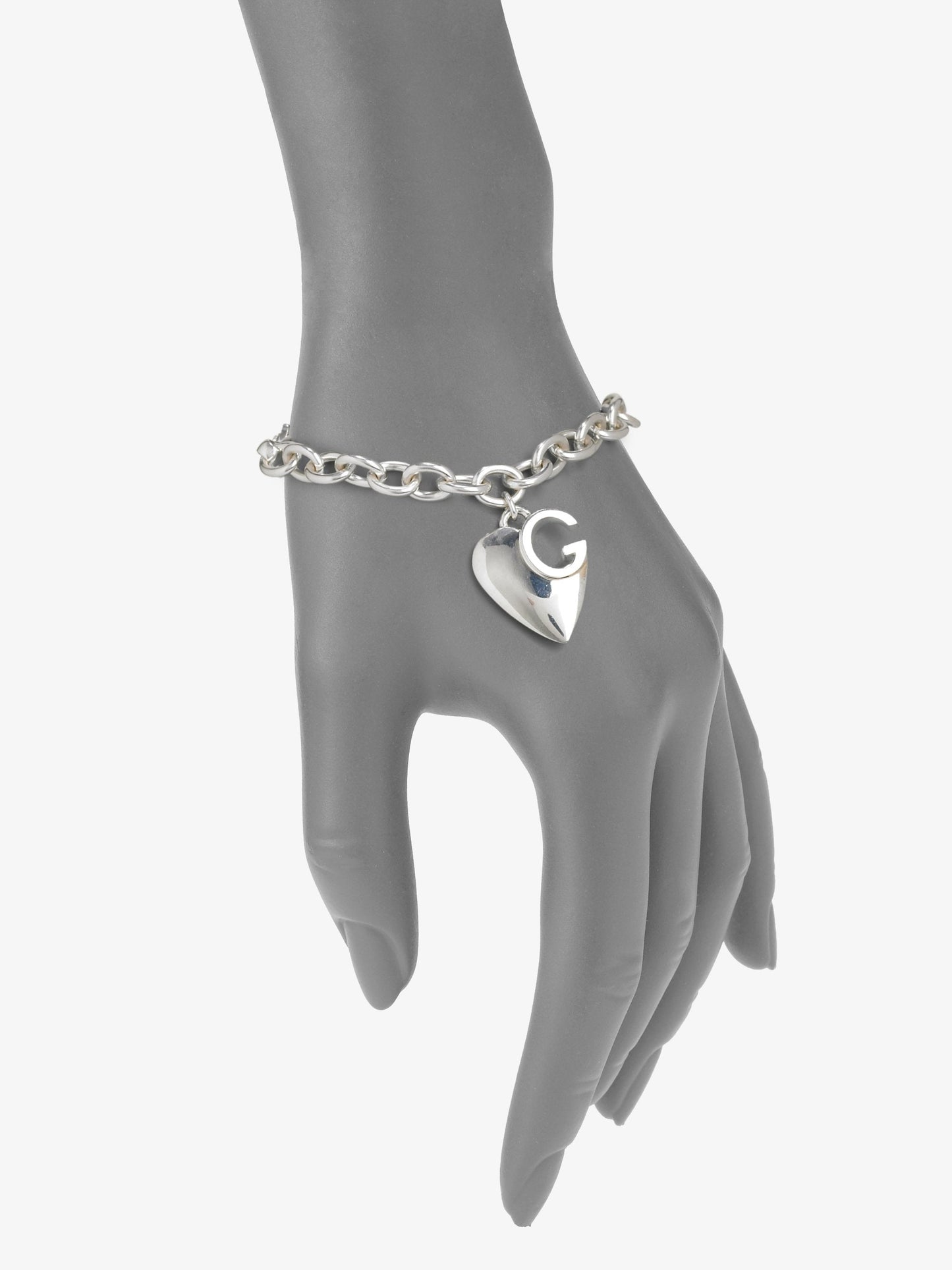 Gucci Sterling Silver GG design Heart Charm Bracelet