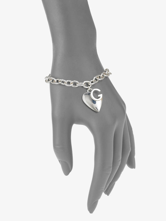 Gucci Sterling Silver GG design Heart Charm Bracelet