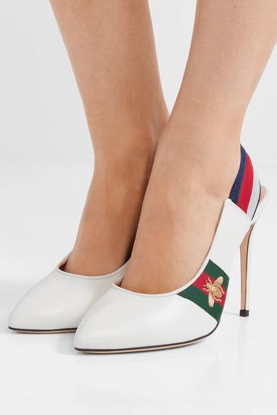 Gucci Sylvie Leather Slingback Pumps with Bee in White