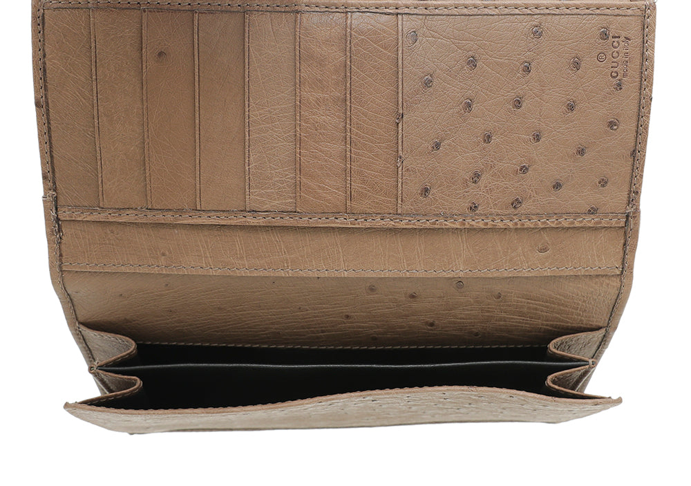 Gucci Brown 1973 Ostrich French Wallet