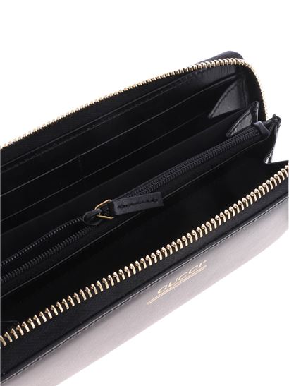 Gucci Zip Around Leather Wallet with Metallic Logo in Black