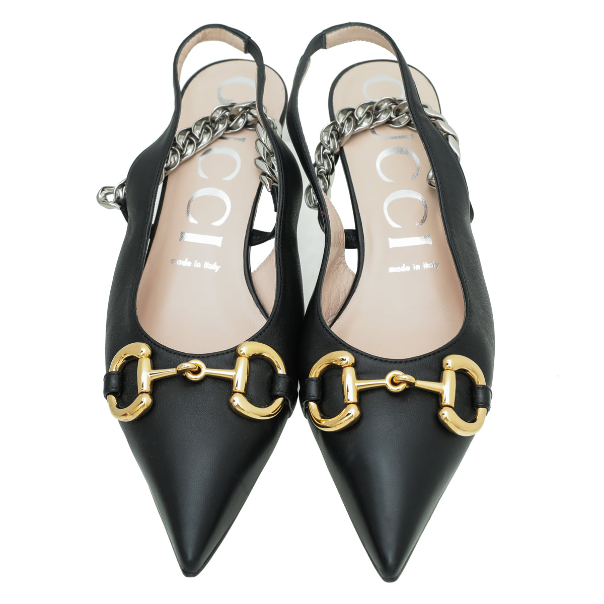 Gucci Black Horsebit & Chain Slingback 39