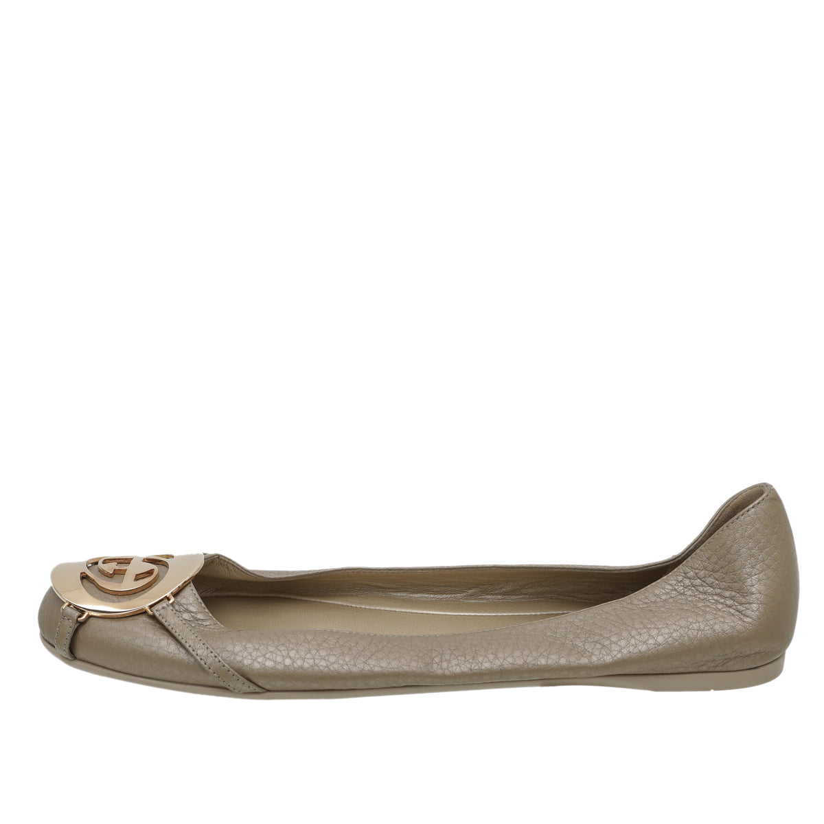 Gucci Champagne GG Buckle Flat Ballerina 37.5