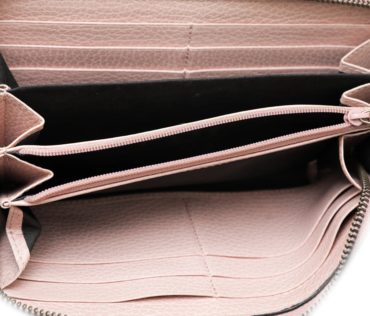 Gucci Light Pink GG Butterfly Diamond Zip Long Wallet