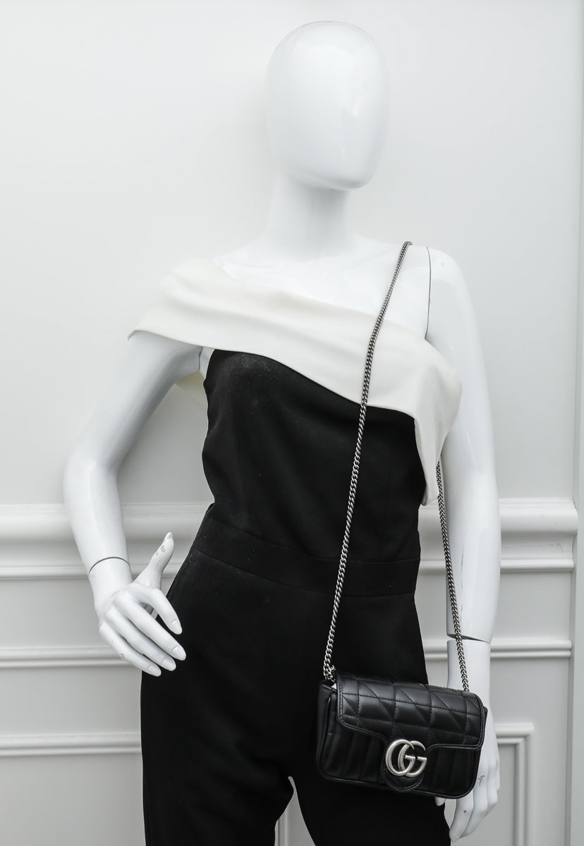 Gucci Black GG Marmont Diagonal Vertical Motifs Bag