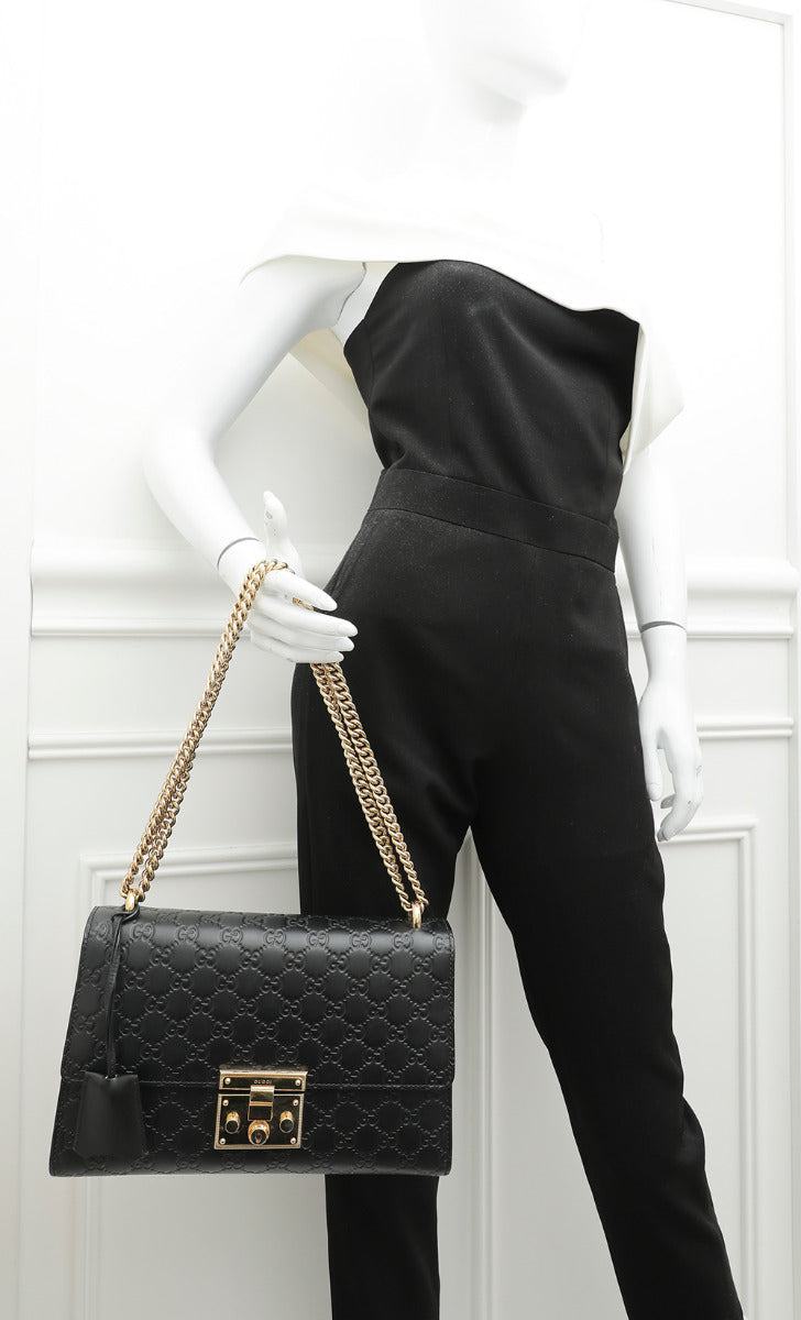 Gucci Black Guccissima Padlock Bag