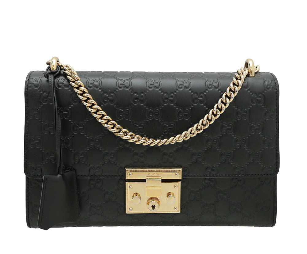 Gucci Black Guccissima Padlock Bag