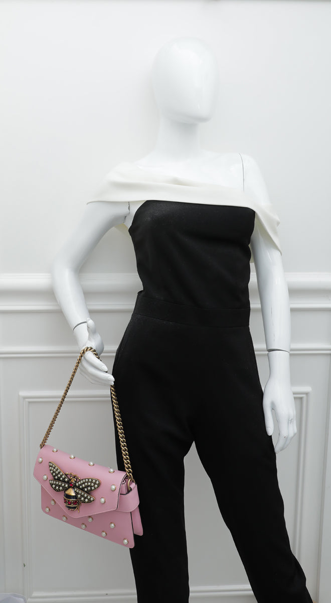 Gucci Pink Pearl Studded Queen Margaret Broadway Bag