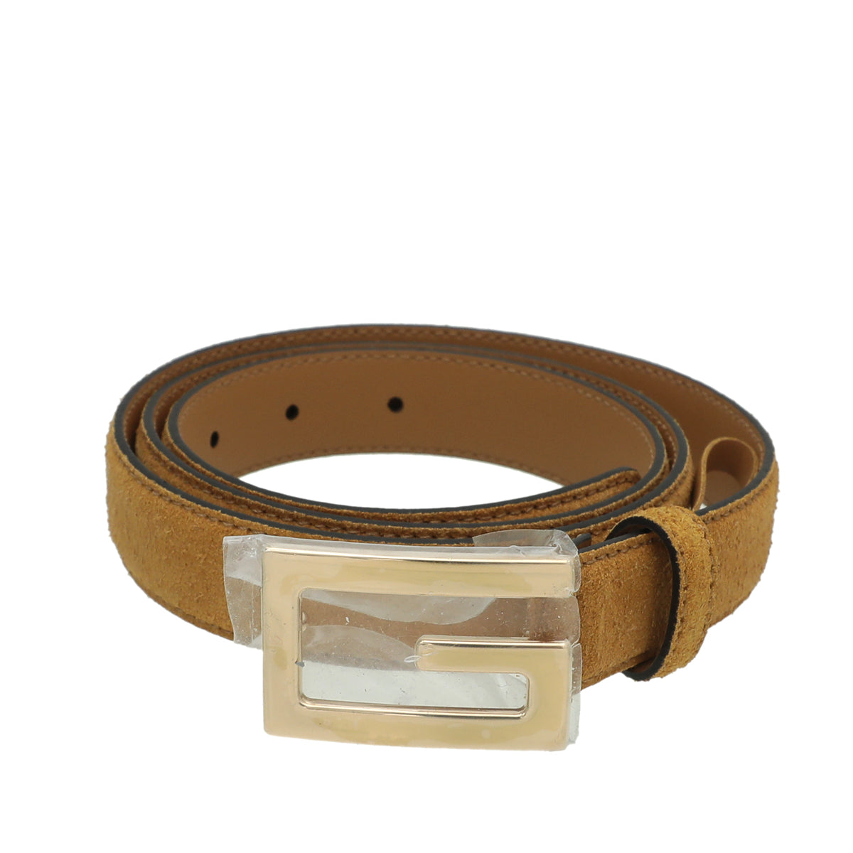 Gucci Mustard Suede Square G Buckle Belt 30