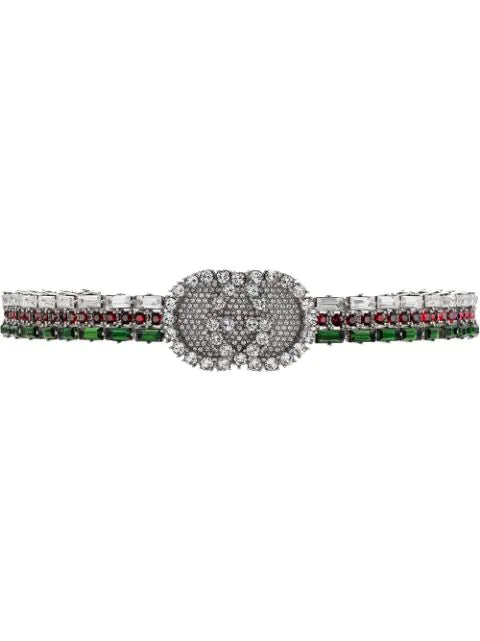 Gucci Silver Crystal GG Web Choker