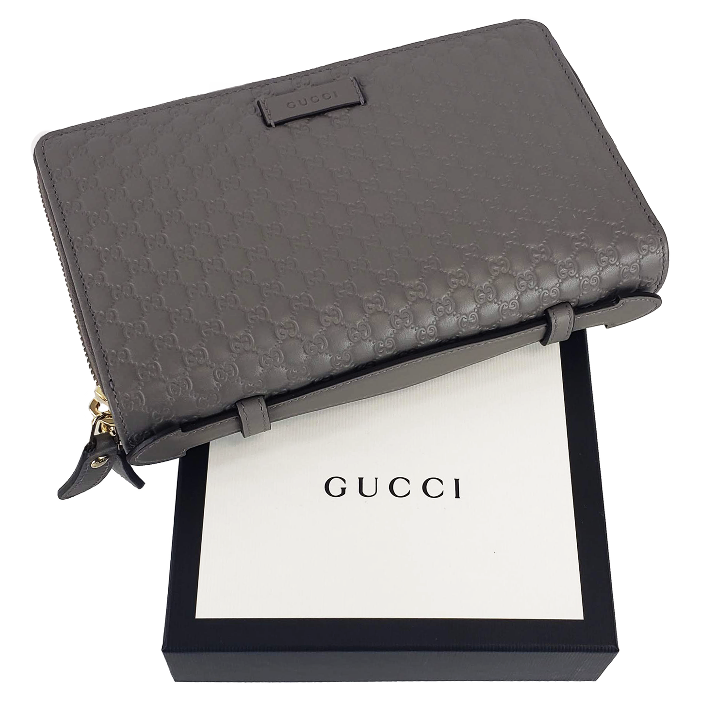 Gucci Microguccissma Double Zip Travel Wallet Bag in Gray