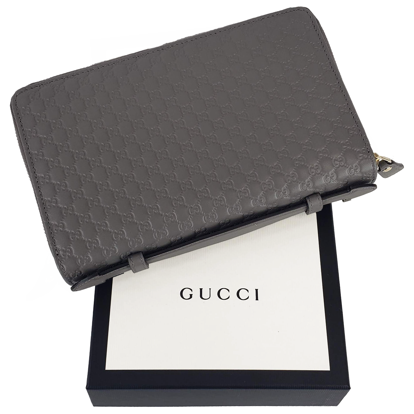 Gucci Microguccissma Double Zip Travel Wallet Bag in Gray