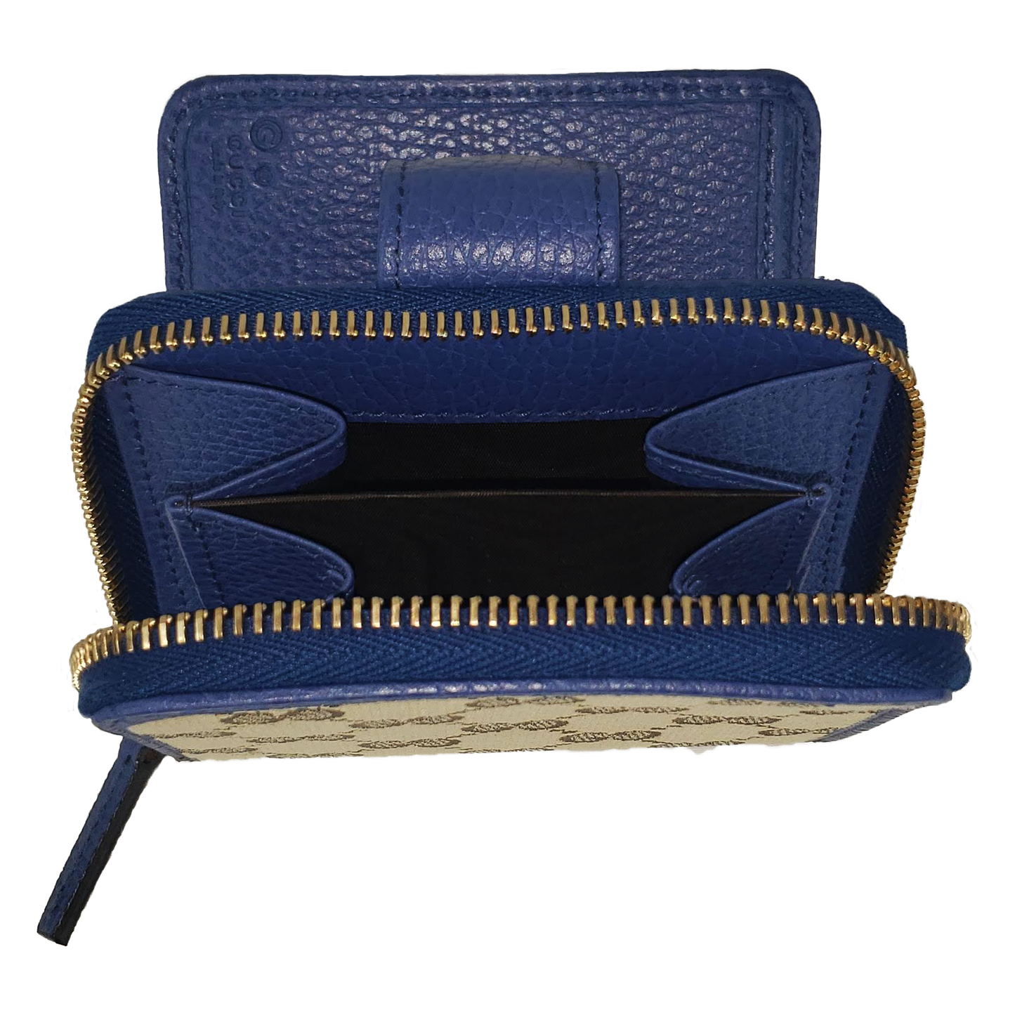 Gucci Original GG Canvas French Wallet in Beige and Caspian Blue