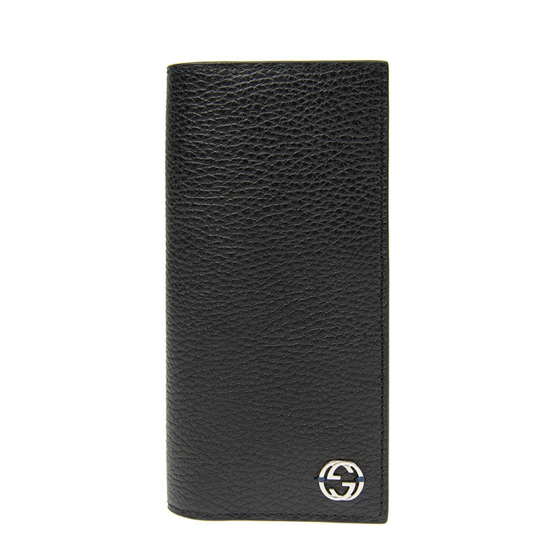 Gucci GG Black Long Fold Wallet with Yellow Interior