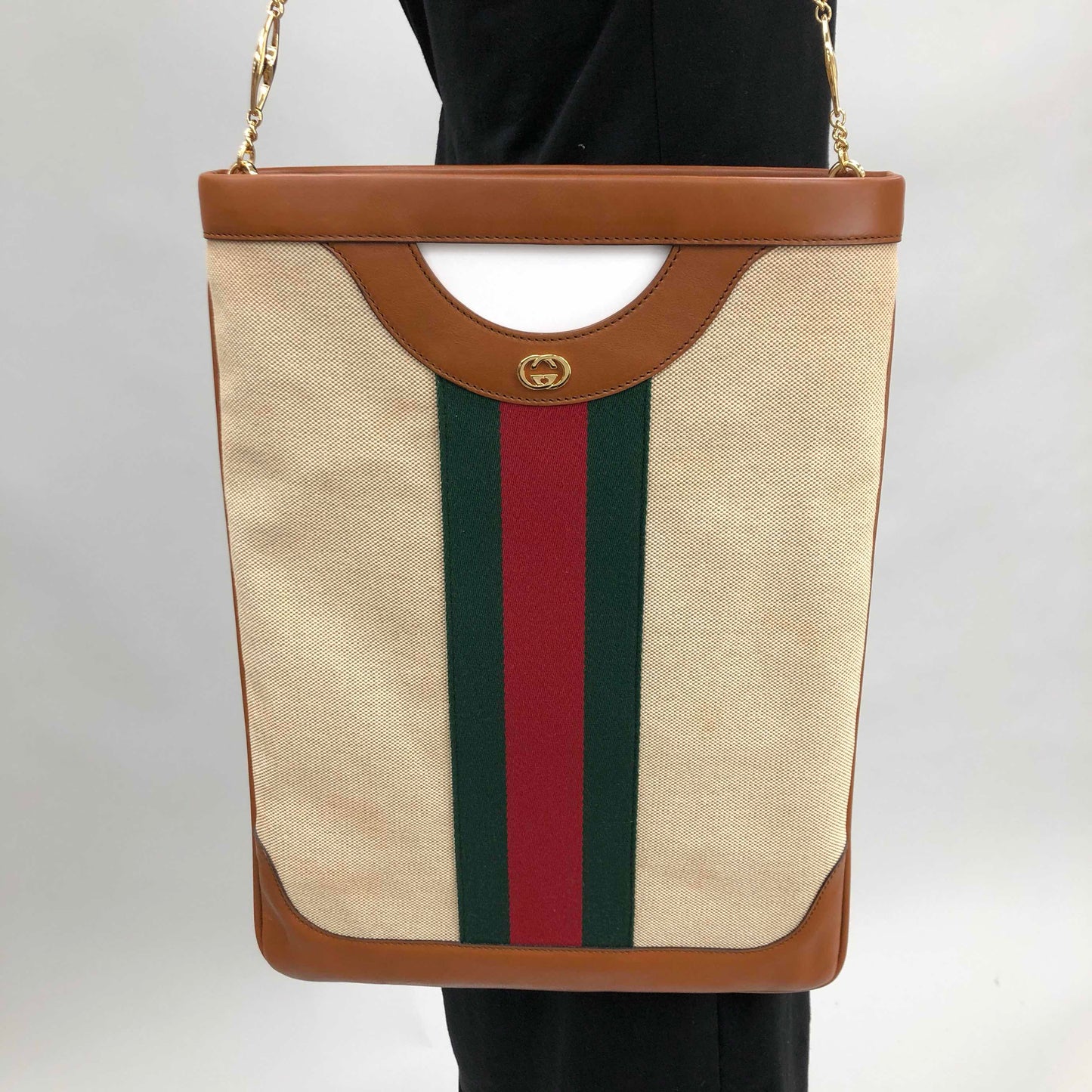 Gucci Interlocking GG Canvas Shoulder Bag with Gold Link Chain