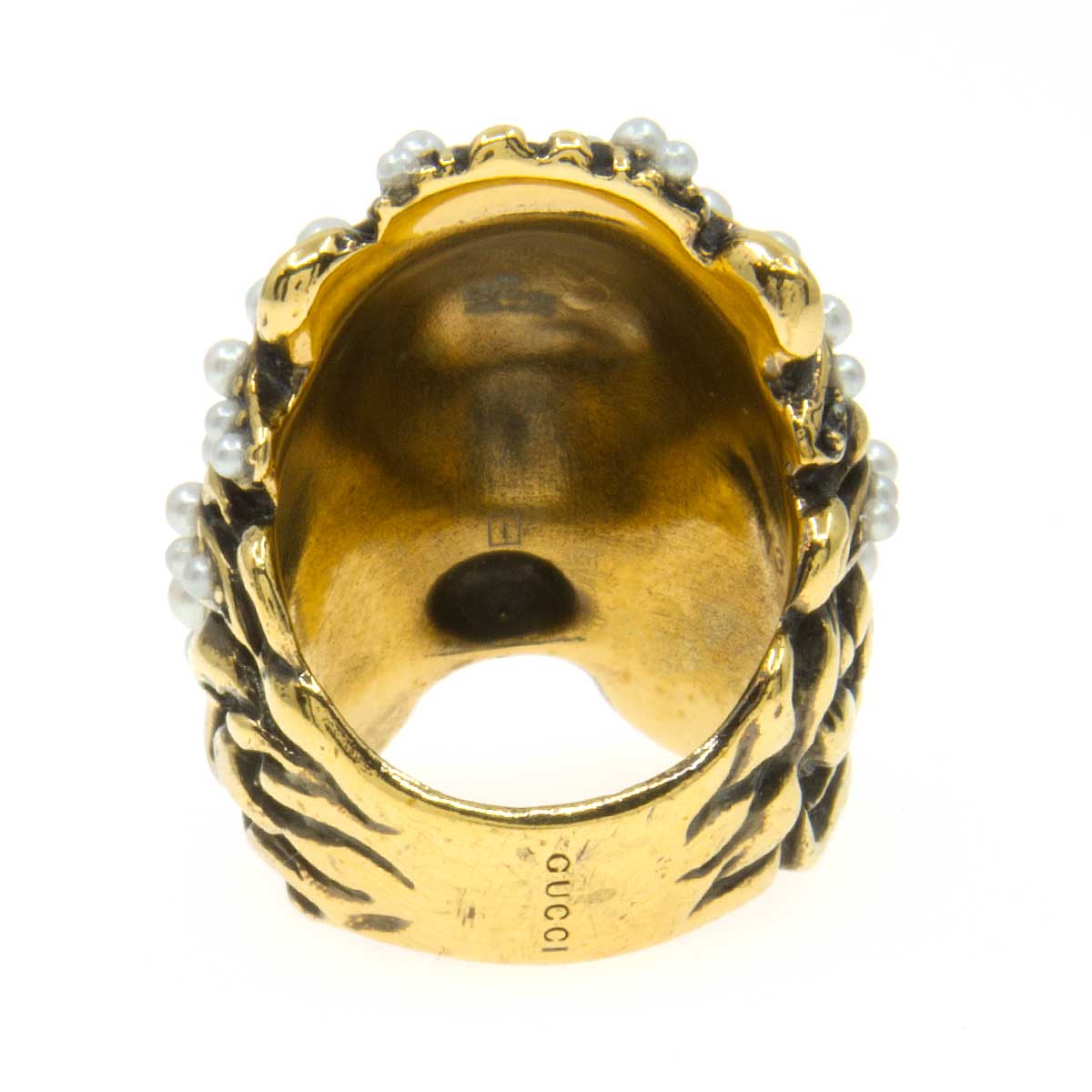 Gucci Lion Head Ring with Pearls