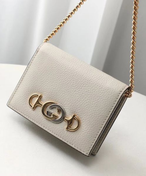 Gucci Zumi Horse-bit Card Case on a Chain in Mystic White