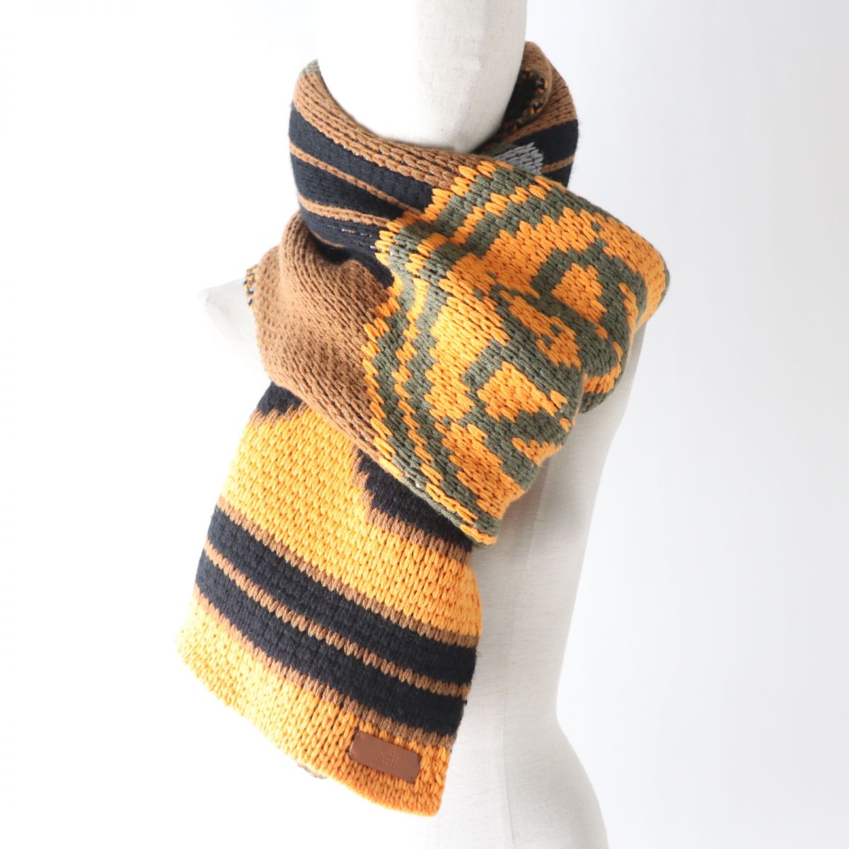 HERMES Scarf Main: 100% cashmere, Leather part: Cowhide multicolor Women Used