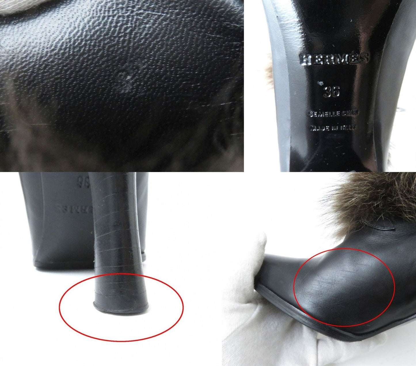 HERMES boots leather Black x brown 36