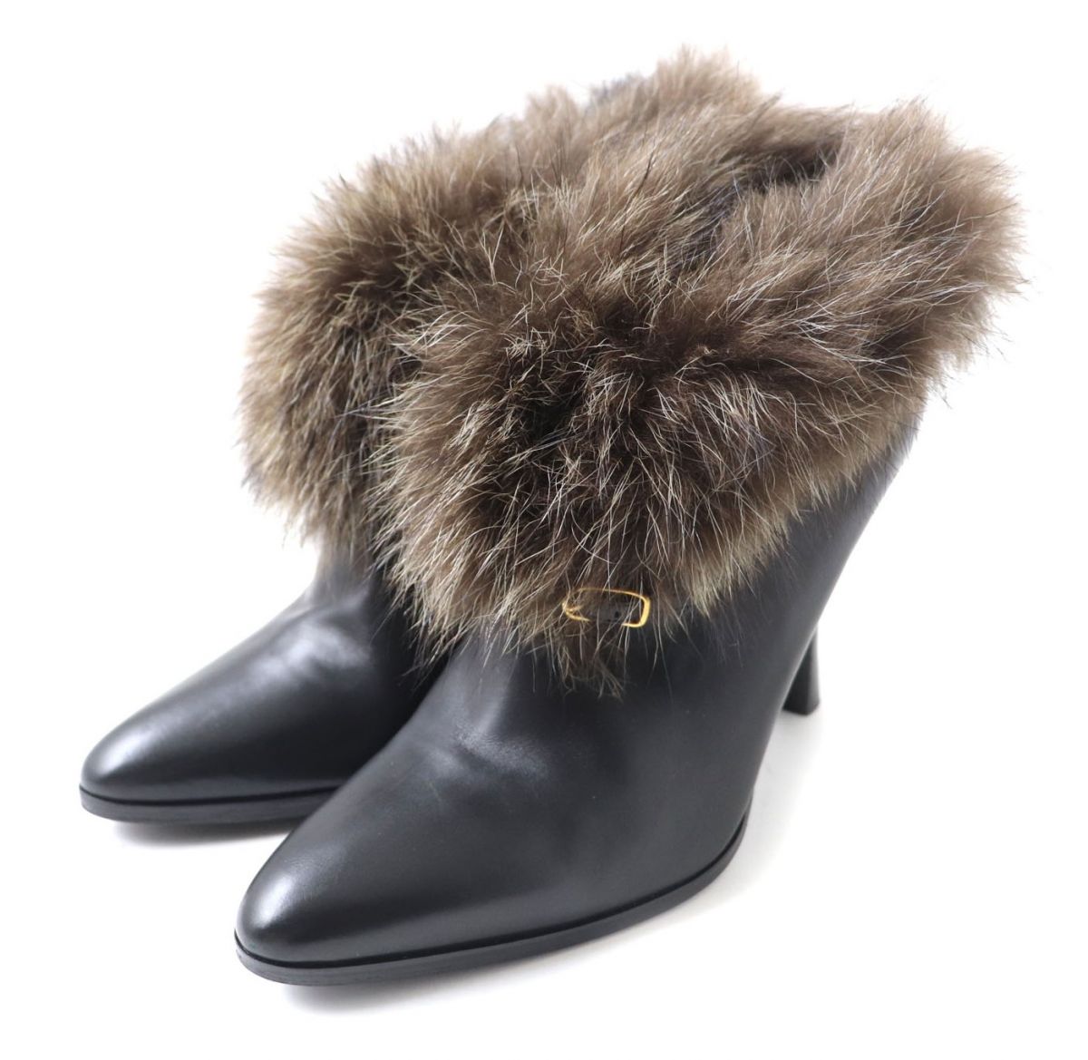 HERMES boots leather Black x brown 36
