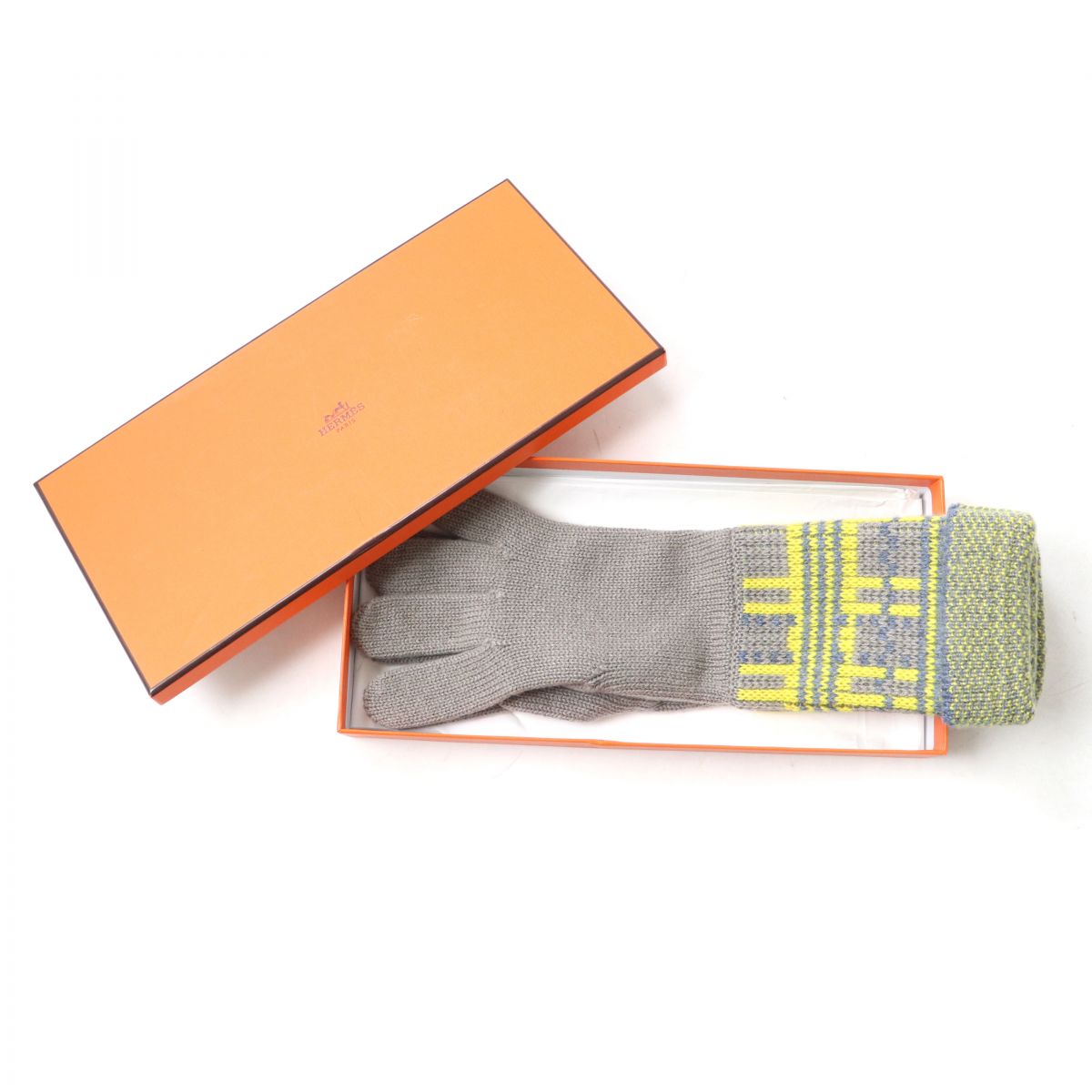 HERMES gloves cashmere Gray x yellow S