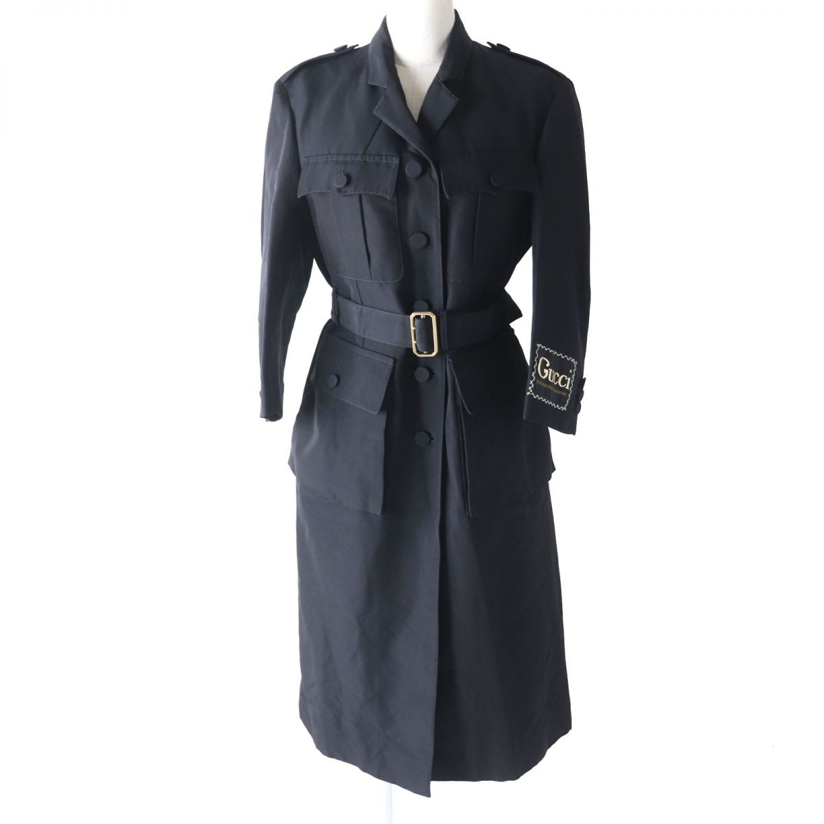 GUCCI coat Outer: 55% cotton, Outer: 45% viscose (rayon), Main: 100% silk, Part: 50% acrylic, Part: 30% polyester black Women Used