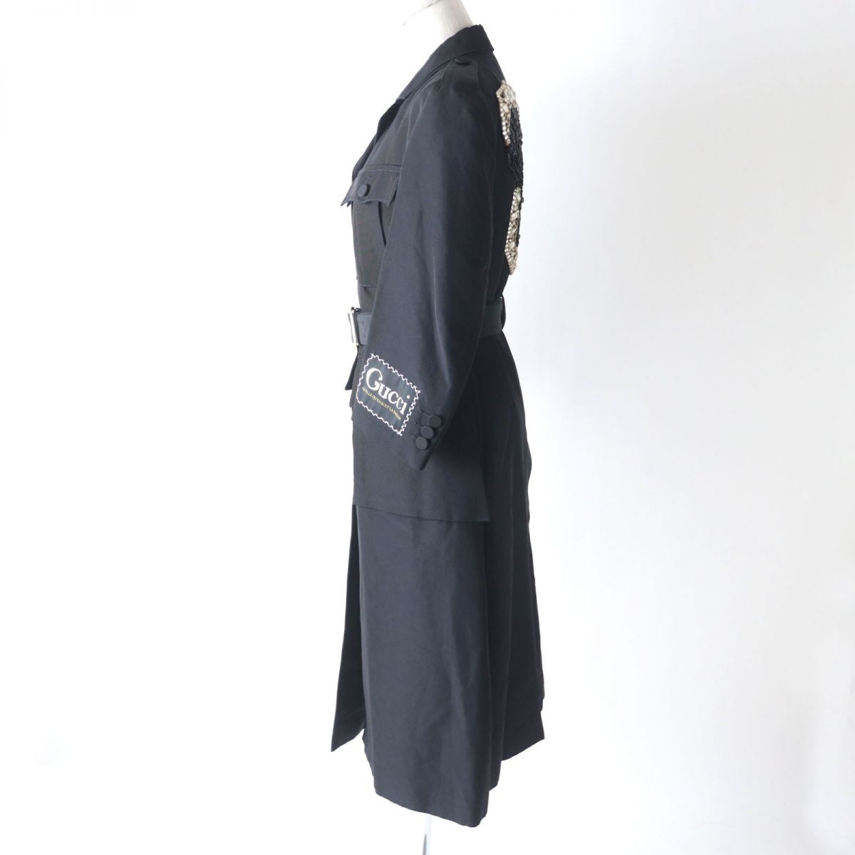 GUCCI coat Outer: 55% cotton, Outer: 45% viscose (rayon), Main: 100% silk, Part: 50% acrylic, Part: 30% polyester black Women Used