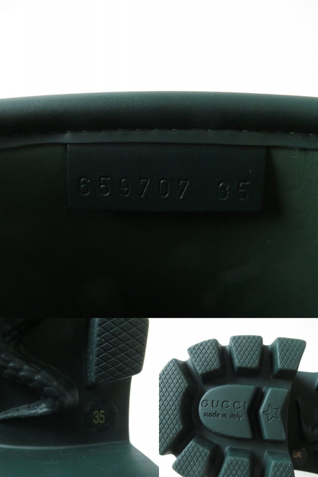 GUCCI boots rubber Green x Gold Metal 35