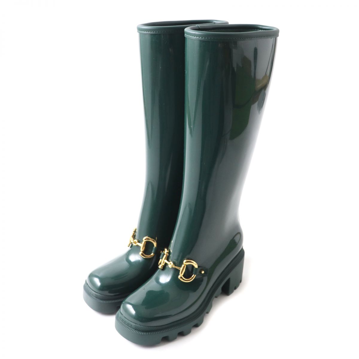 GUCCI boots rubber Green x Gold Metal 35