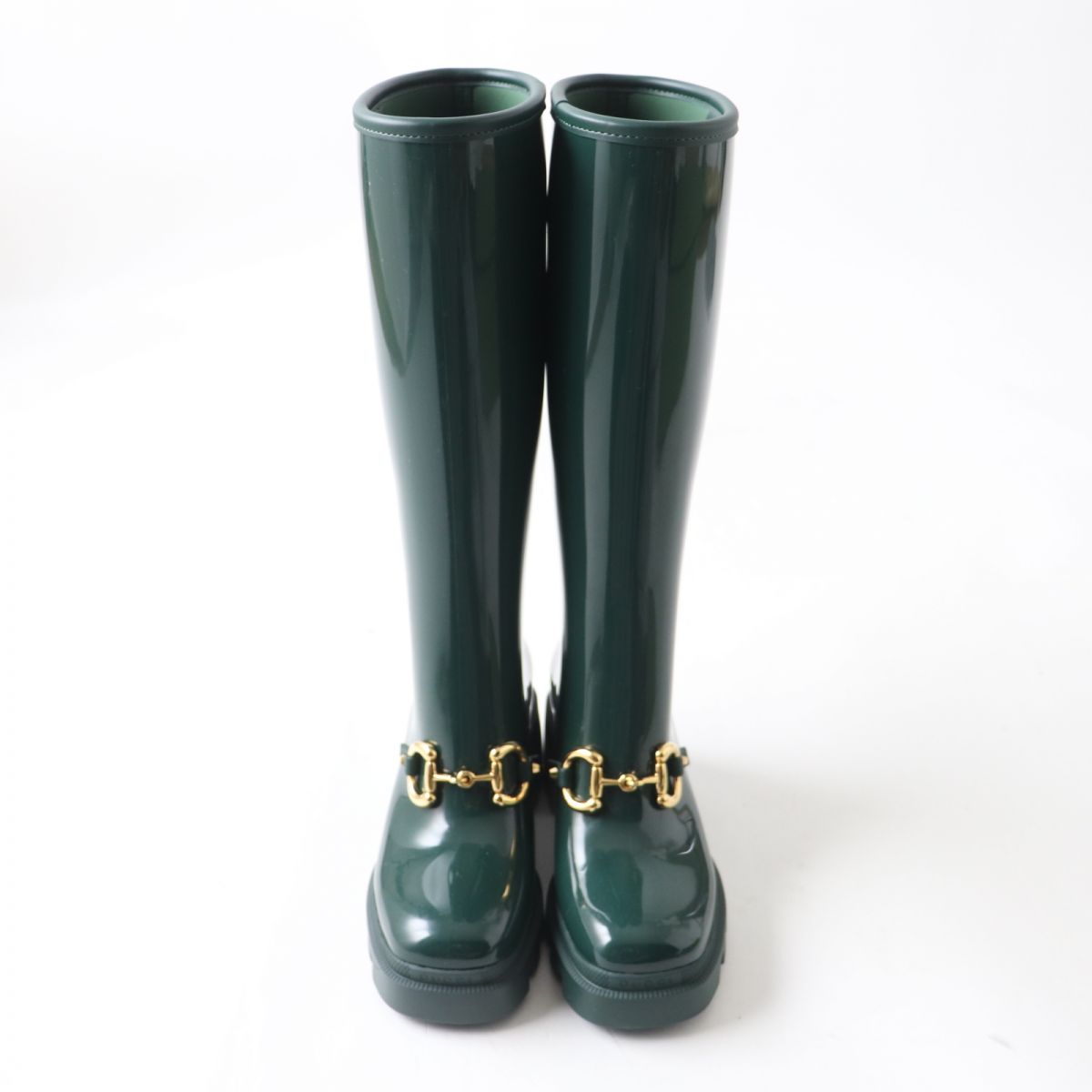 GUCCI boots rubber Green x Gold Metal 35