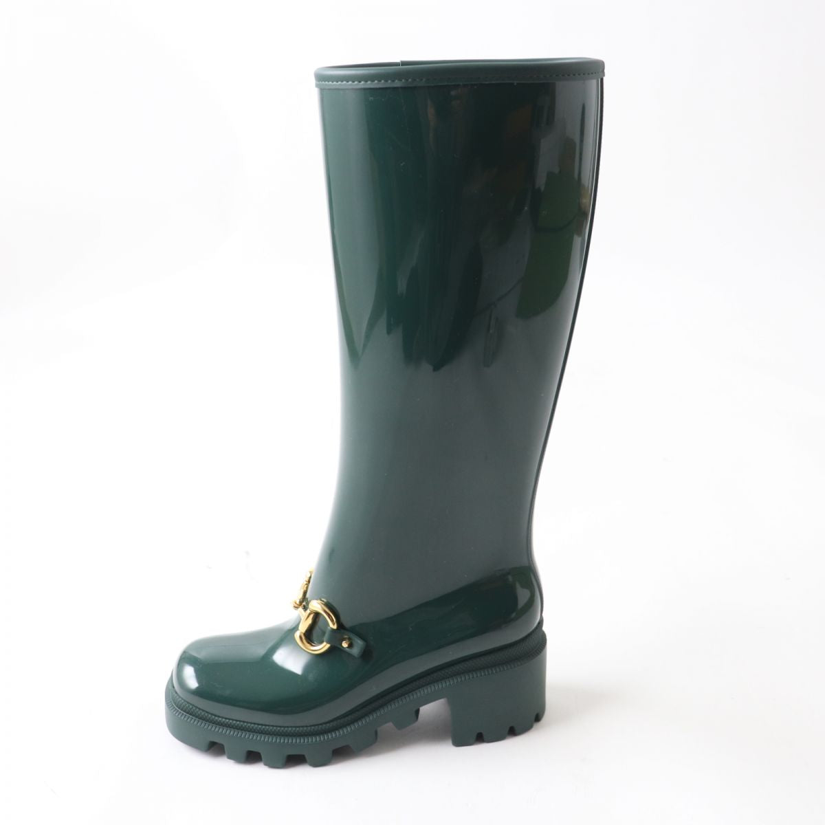 GUCCI boots rubber Green x Gold Metal 35
