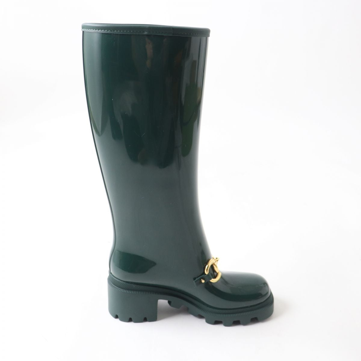 GUCCI boots rubber Green x Gold Metal 35