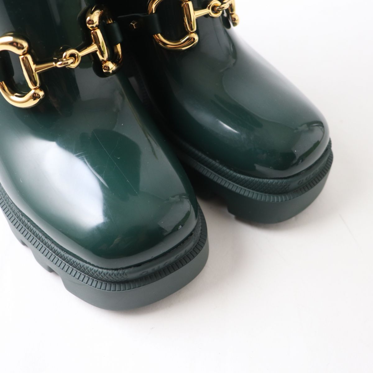 GUCCI boots rubber Green x Gold Metal 35