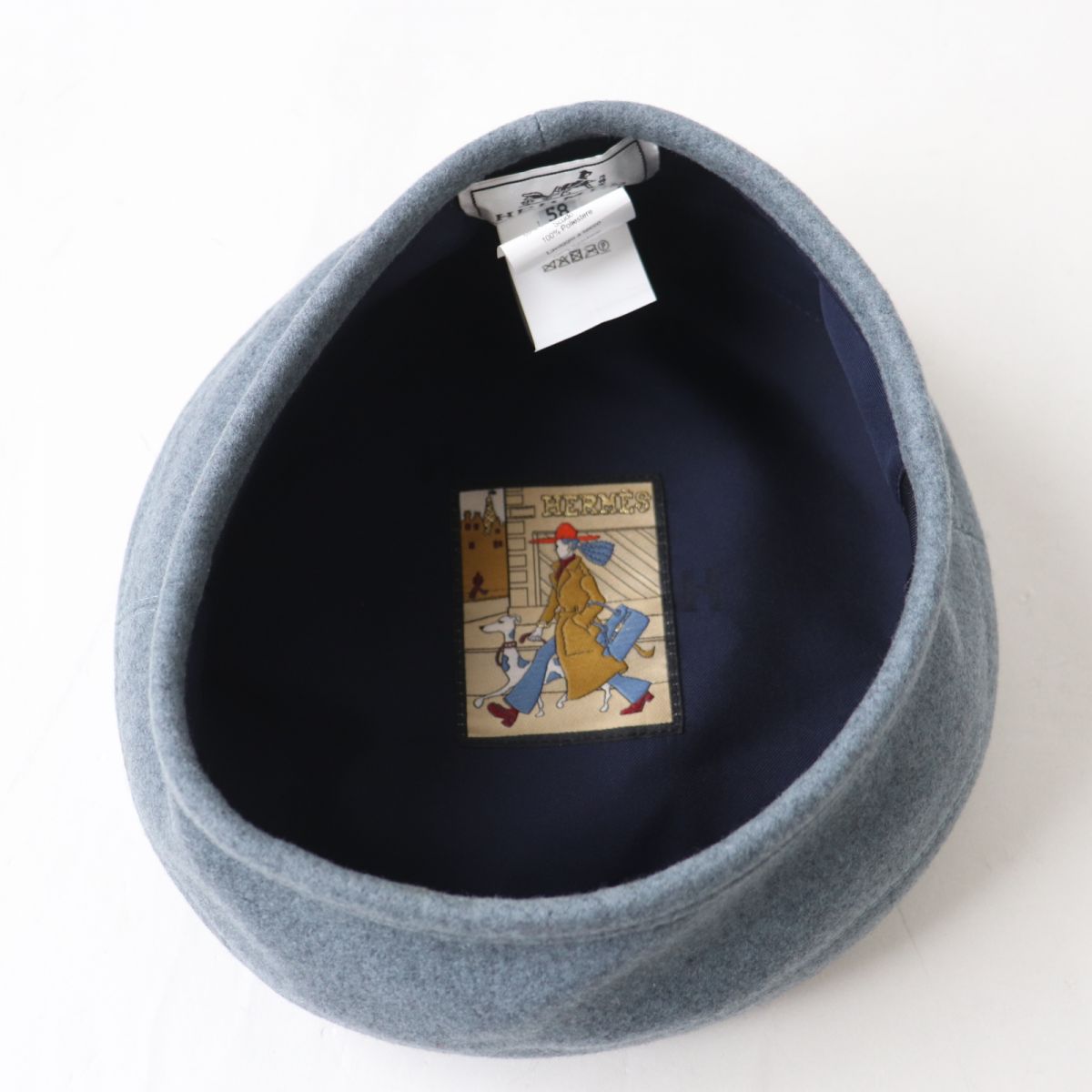 HERMES beret Outer: 100% cashmere, Lining: 65% rayon, Lining: 35% silk, Part: 100% polyester gray Women 58 Used