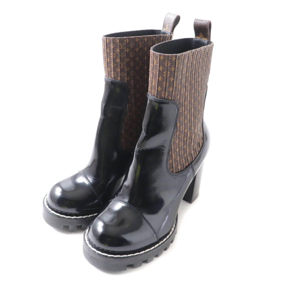 LOUIS VUITTON boots leather Brown black 35 1/2