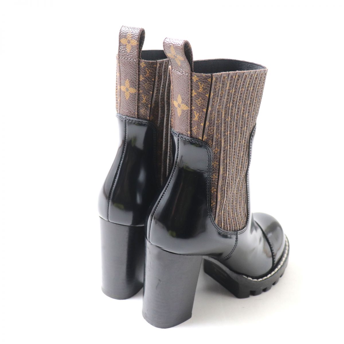 LOUIS VUITTON boots leather Brown black 35 1/2