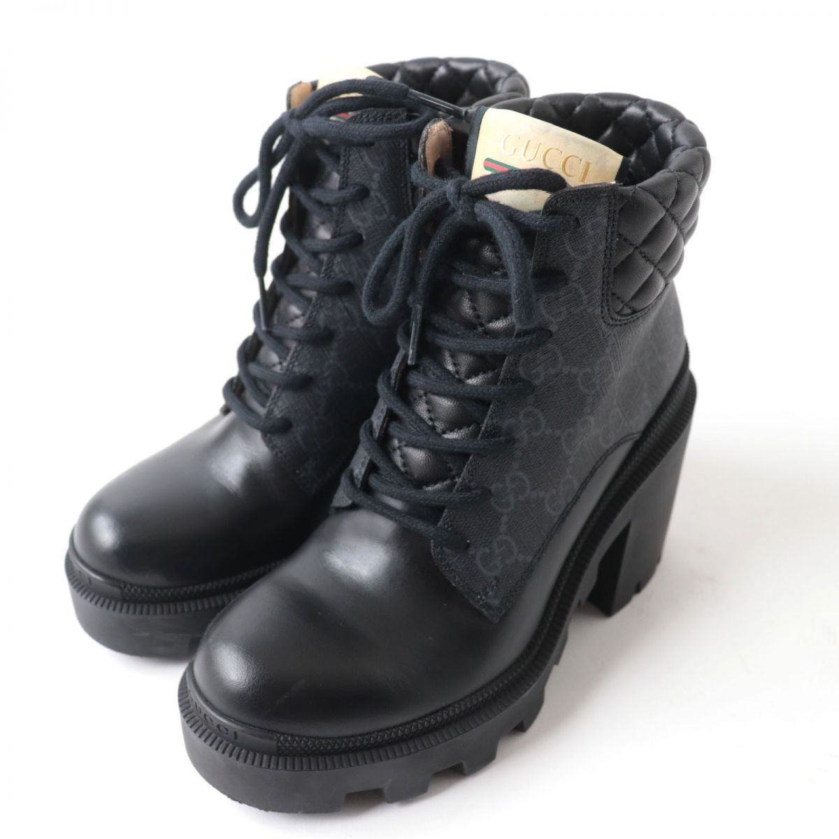 GUCCI boots GG Supreme Canvas Gray x black 35