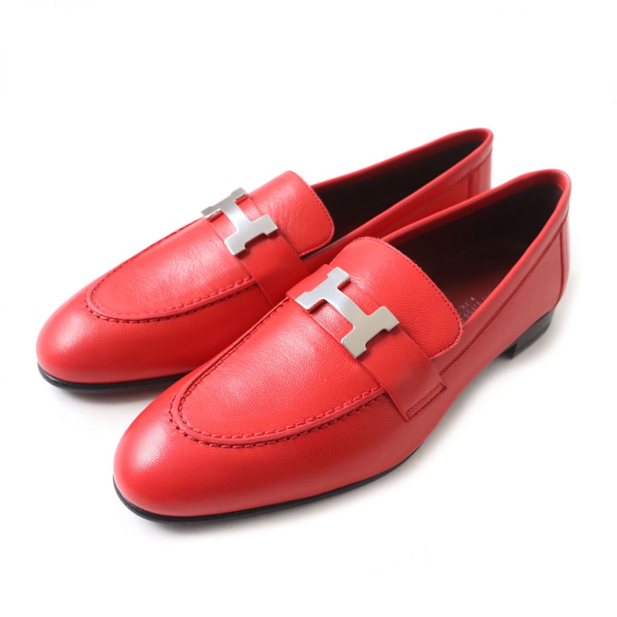 HERMES loafers Main: Leather Red x Silver Metal Women 38 Used