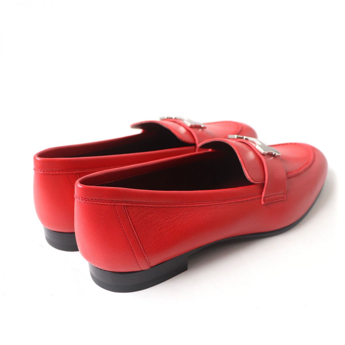 HERMES loafers Main: Leather Red x Silver Metal Women 38 Used