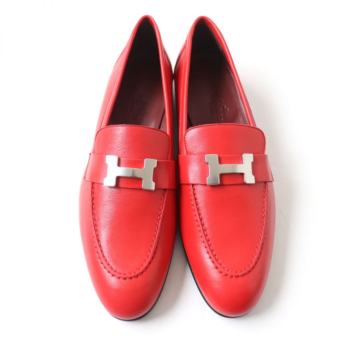 HERMES loafers Main: Leather Red x Silver Metal Women 38 Used