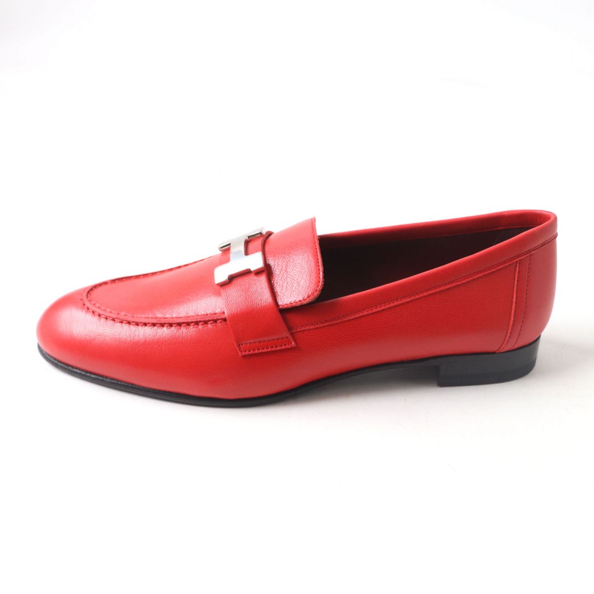 HERMES loafers Main: Leather Red x Silver Metal Women 38 Used
