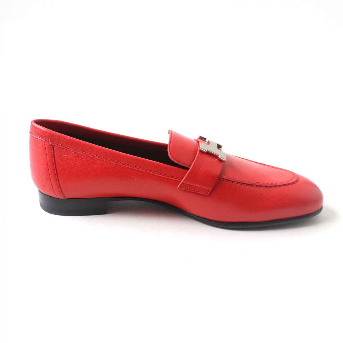 HERMES loafers Main: Leather Red x Silver Metal Women 38 Used