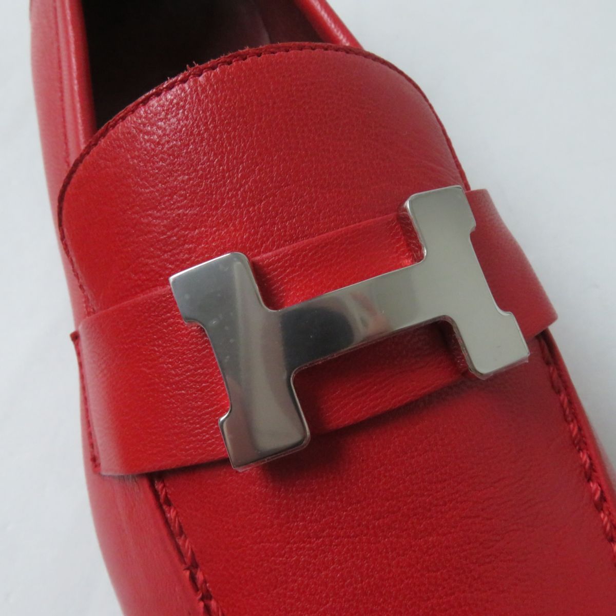 HERMES loafers Main: Leather Red x Silver Metal Women 38 Used
