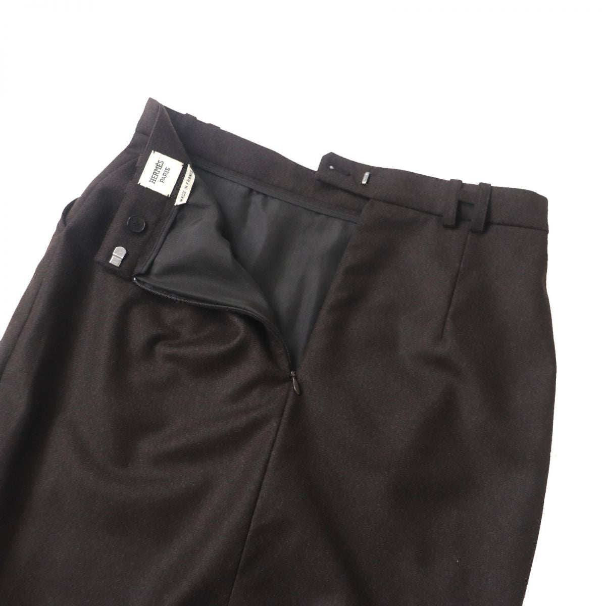 HERMES skirt Outer: 95% wool, Outer: 5% cashmere, Lining: 100% silk Dark brown Women 38 Used