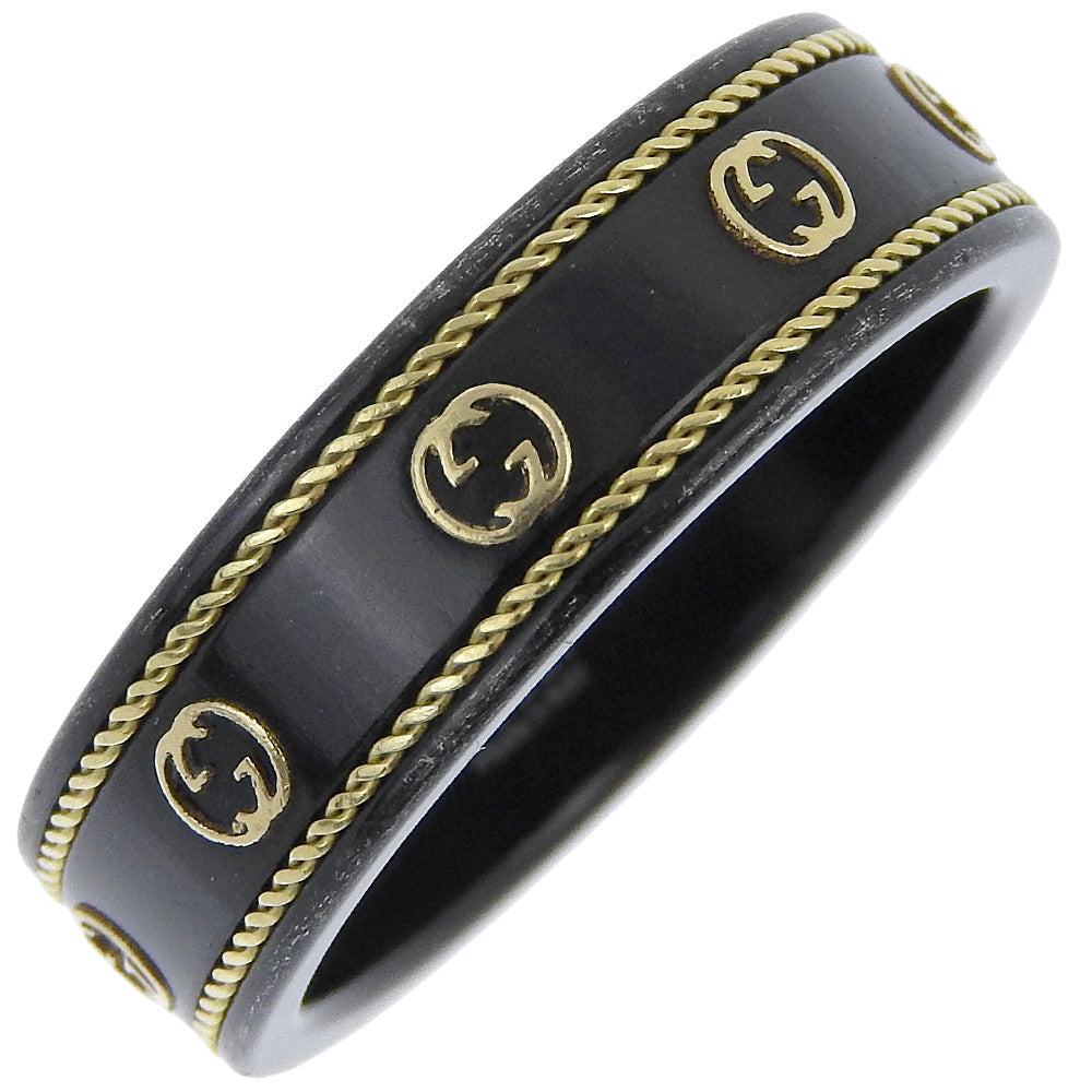 GUCCI Ring Ceramic, 18K Yellow Gold black Interlocking G mens 25 Used