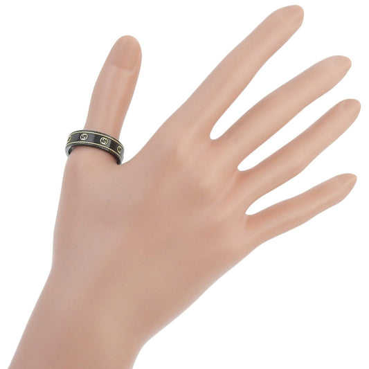 GUCCI Ring Ceramic, 18K Yellow Gold black Interlocking G mens 25 Used