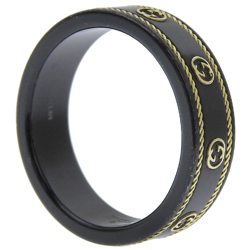 GUCCI Ring Ceramic, 18K Yellow Gold black Interlocking G mens 25 Used