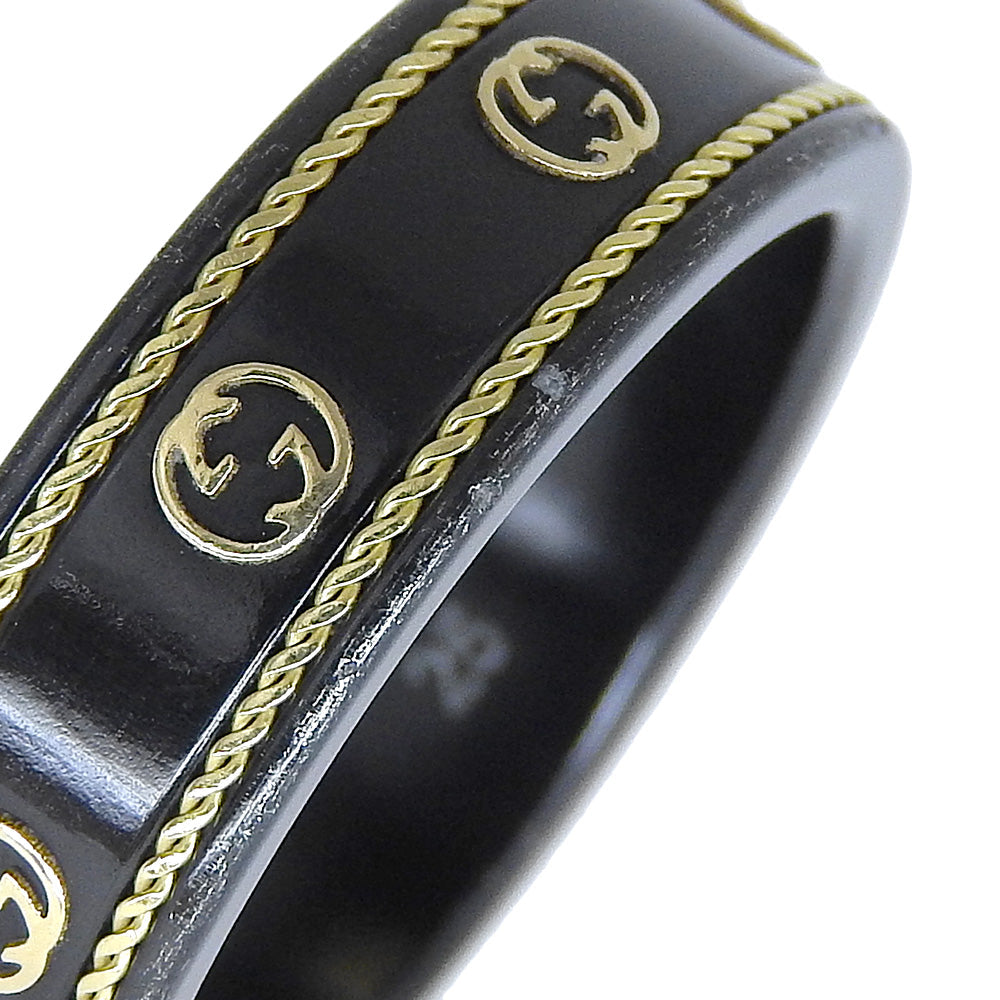 GUCCI Ring Ceramic, 18K Yellow Gold black Interlocking G mens 25 Used