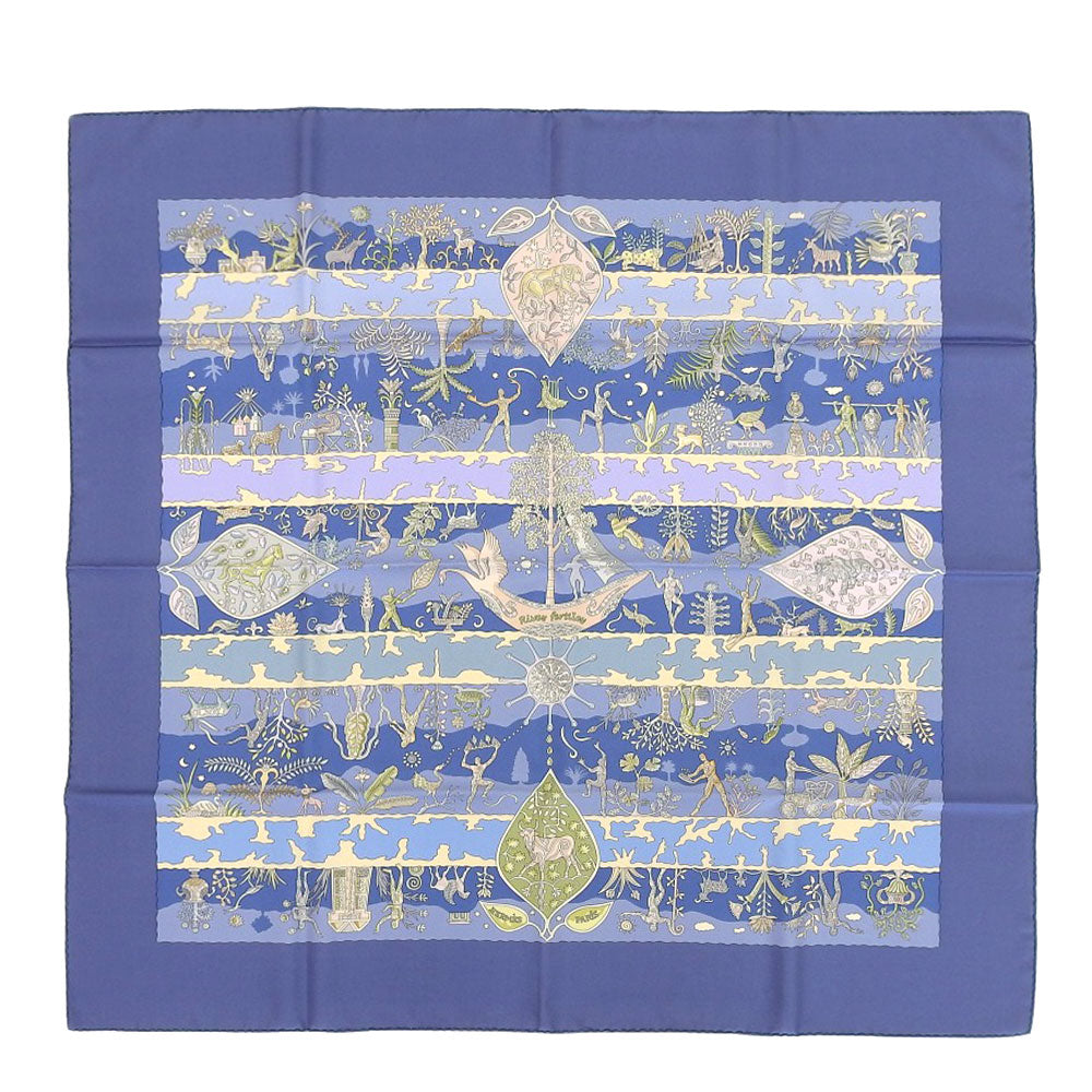 HERMES scarf silk Blue fertile river River fertiles Carre90 Women Used