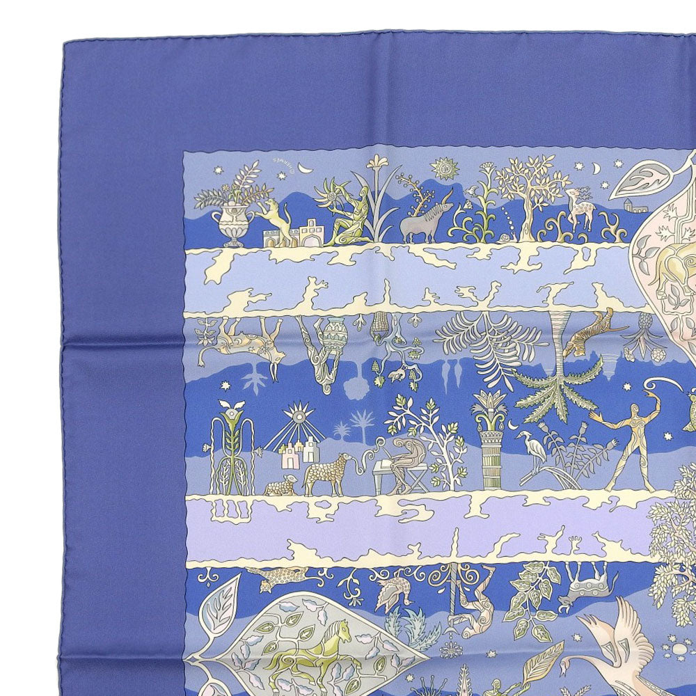 HERMES scarf silk Blue fertile river River fertiles Carre90 Women Used